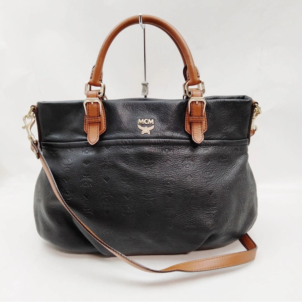 MCM Black and Tan Leather Satchel/ crossbody Bag MCM Shoulder Bag  Black PVC